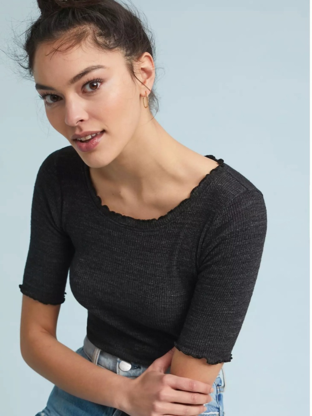 T.La Gabriella Ribbed Dark Gray Tee Size XS